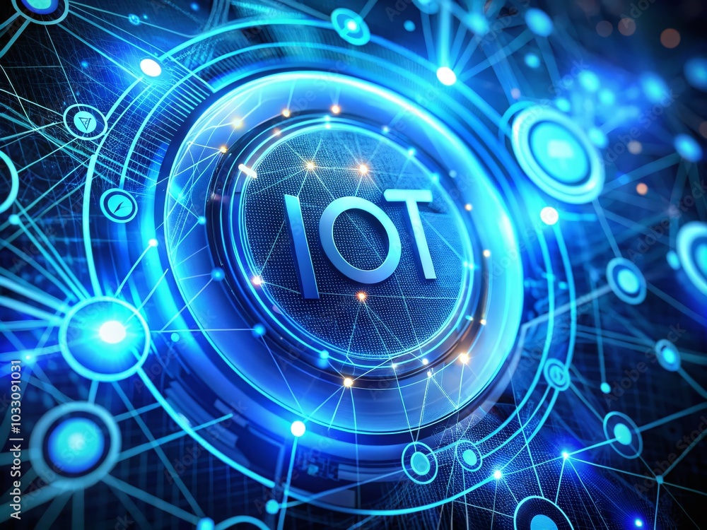 Futuristic Blue IoT Motion Graphics with 3D Circular HUD Elements on Abstract Background Futuristic Blue IoT Motion Graphics with 3D Circular HUD Elements on Abstract Background