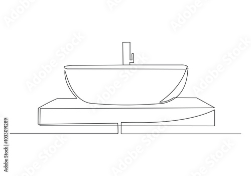 Continuous single line sketch drawing of washbasin wash basin sink washbowl washstand hygiene one line concept vector illustration