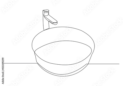 Continuous single line sketch drawing of washbasin wash basin sink washbowl washstand hygiene one line concept vector illustration