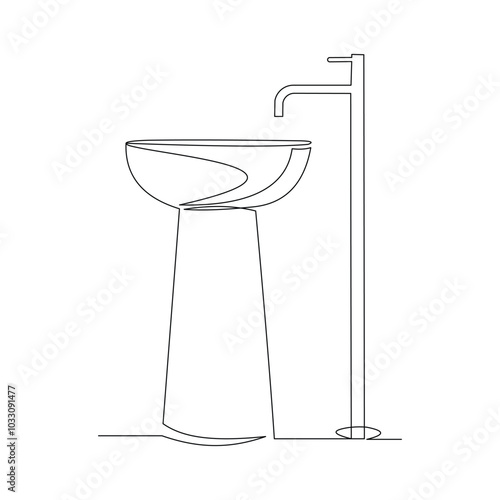 Continuous single line sketch drawing of washbasin wash basin sink washbowl washstand hygiene one line concept vector illustration