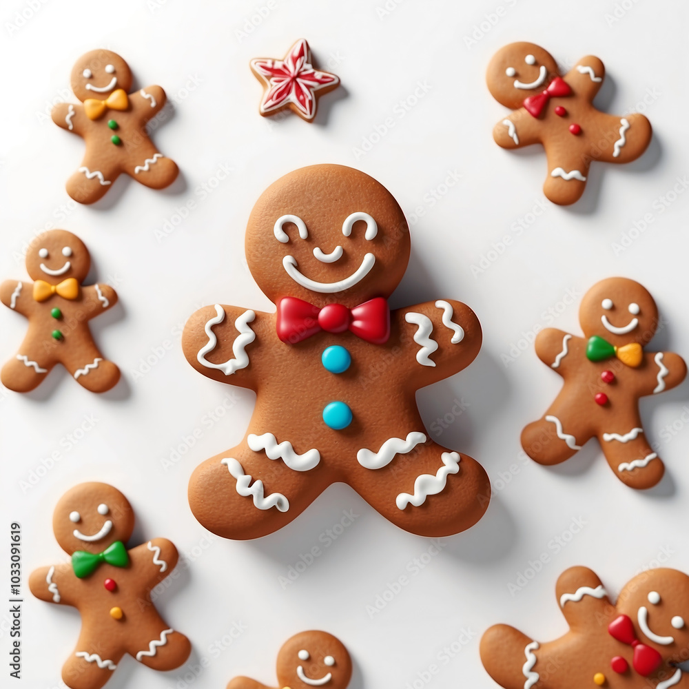 Festive 3D Gingerbread Man Icon: A Playful and Sweet Design Set on Crisp White Background Festive 3D Gingerbread Man Icon: A Playful and Sweet Design Set on Crisp White Background