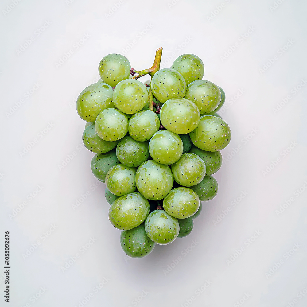 A cluster of fresh green grapes arranged on a light background.