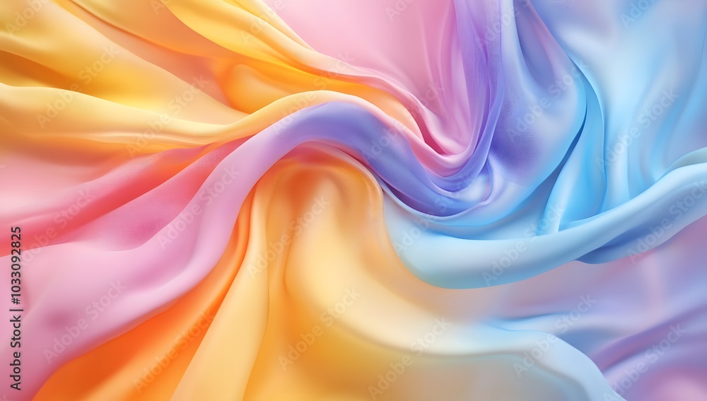 Obraz premium 3D rendering of colorful draped fabric. with a light blue and pink background, soft lighting,
