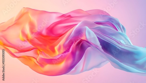 3D rendering of colorful draped fabric. with a light blue and pink background, soft lighting, 
