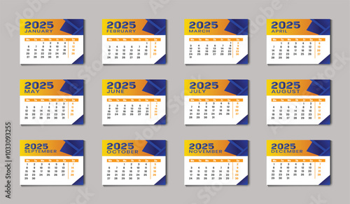 Modern 2025 new year english desk calendar template printable design