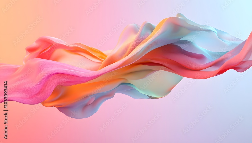 3D rendering of colorful draped fabric. with a light blue and pink background, soft lighting, 3D rendering of colorful draped fabric. with a light blue and pink background, soft lighting,