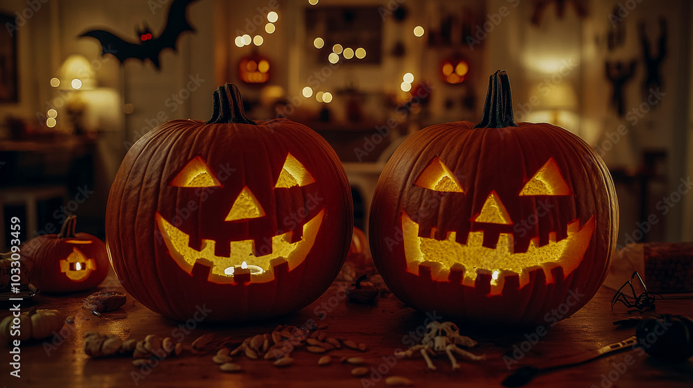 Fototapeta premium Halloween pumpkin carving and decoration ideas for festive ambiance