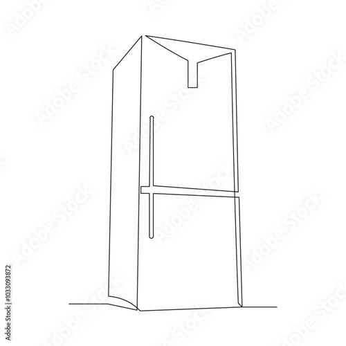 Continuous single line sketch drawing of refrigerator icebox cooler box freezer home appliance utilities electrical equipment one line editable stroke vector illustration