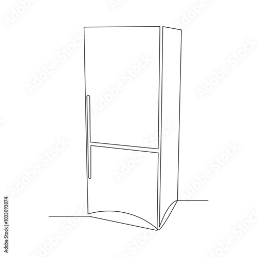 Continuous single line sketch drawing of refrigerator icebox cooler box freezer home appliance utilities electrical equipment one line editable stroke vector illustration