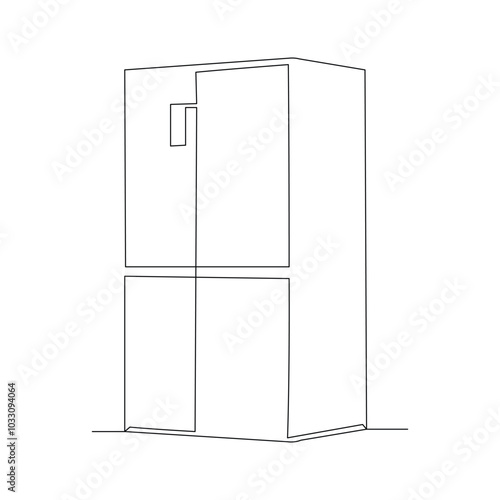 Continuous single line sketch drawing of refrigerator icebox cooler box freezer home appliance utilities electrical equipment one line editable stroke vector illustration