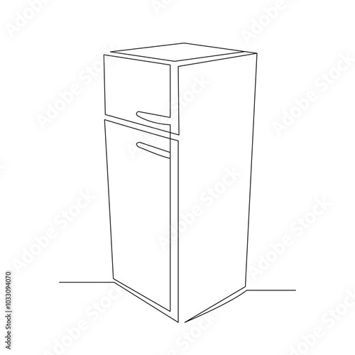 Continuous single line sketch drawing of refrigerator icebox cooler box freezer home appliance utilities electrical equipment one line editable stroke vector illustration