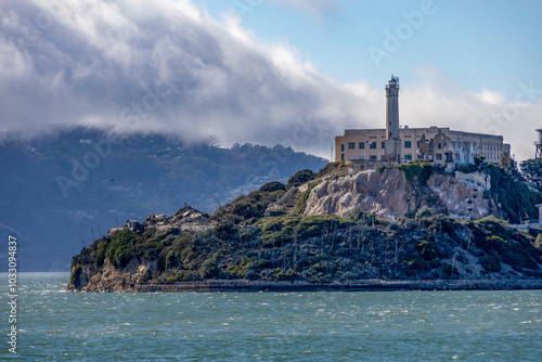 Alcatraz Island, a historic landmark in San Francisco Bay, known for its notorious prison and scenic views.