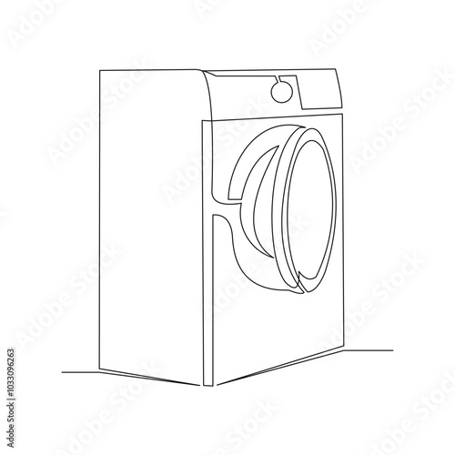 Continuous single line sketch drawing of front loading door washing machine home appliance electric household gadget one line vector illustration