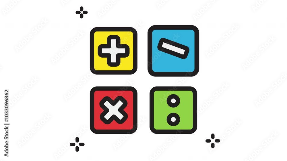 Animation calculator icon buttons with addition, subtraction, division and multiplication. Math symbols icon set Animation calculator icon buttons with addition, subtraction, division and multiplication. Math symbols icon set