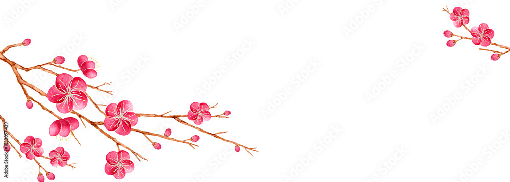 紅梅 花 背景 フレーム 横長 水彩 イラスト 紅梅 花 背景 フレーム 横長 水彩 イラスト