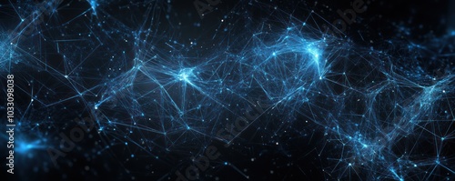 Abstract Blue Digital Network in Dark Background with Glowing Light Effect