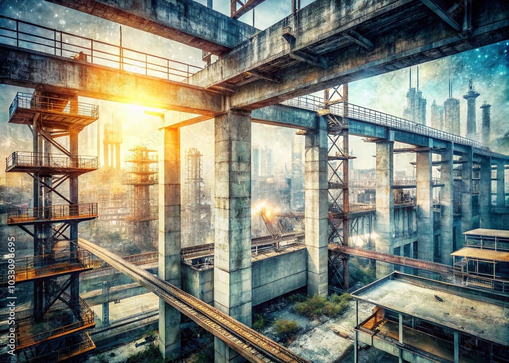 Naklejka premium High-Resolution Double Exposure of Textured Concrete Background for Industrial Aesthetic