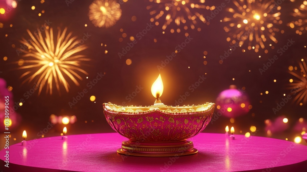 Banner design for diwali festival and podium,Diwali light decoration candle with fireworks,Stage,Product display Showcase design sparkle background,Deepavali,Dipavali,3D podium illustration. Banner design for diwali festival and podium,Diwali light decoration candle with fireworks,Stage,Product display Showcase design sparkle background,Deepavali,Dipavali,3D podium illustration.
