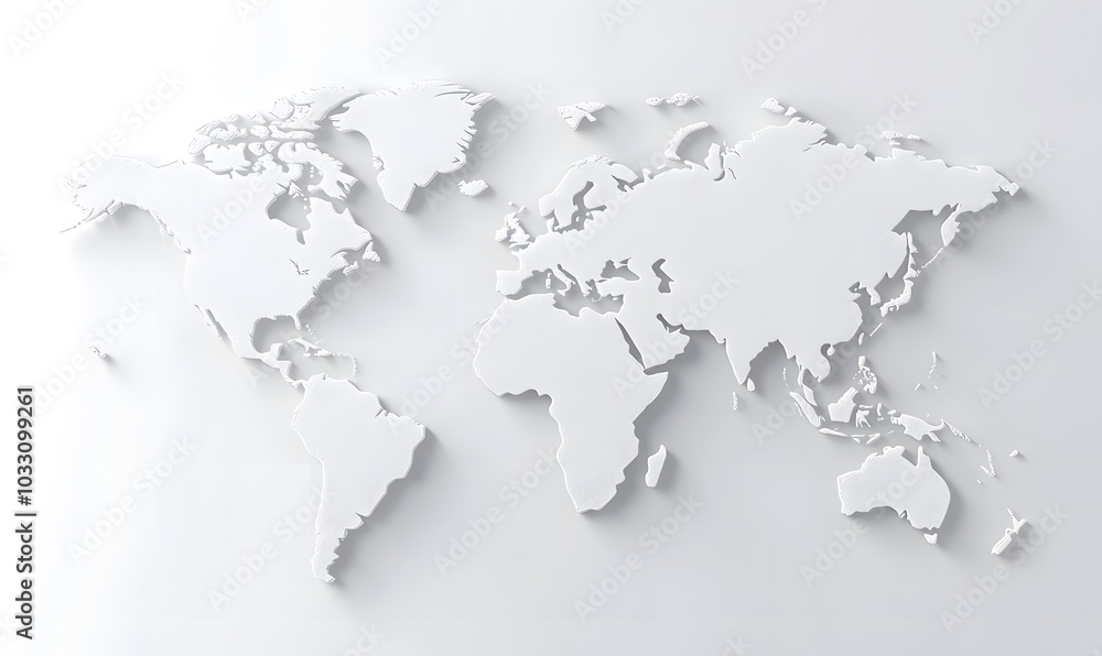 3D world map simple design white background 3D world map simple design white background