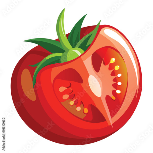 Red Tomato Slice vector illustration isolated on a white background