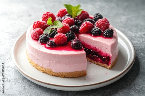 Pink Cheesecake with Raspberries and Blackberries