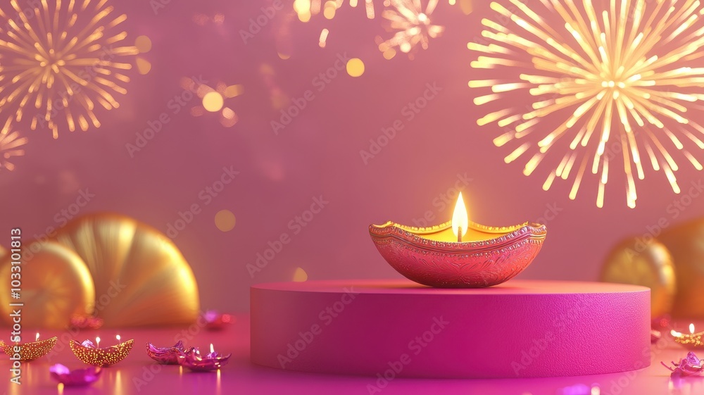 Banner design for diwali festival and podium,Diwali light decoration candle with fireworks,Stage,Product display Showcase design sparkle background,Deepavali,Dipavali,3D podium illustration. Banner design for diwali festival and podium,Diwali light decoration candle with fireworks,Stage,Product display Showcase design sparkle background,Deepavali,Dipavali,3D podium illustration.
