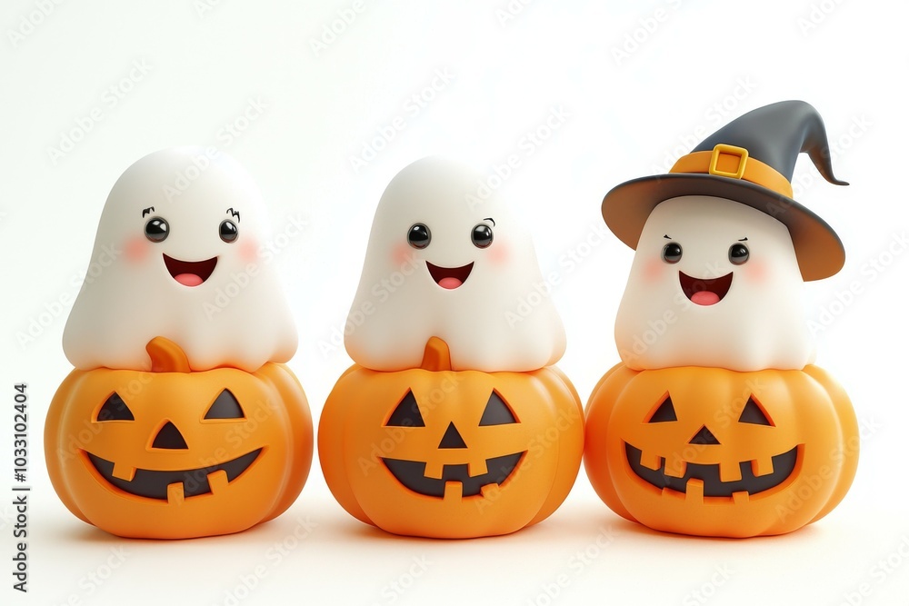 Charismatic 3D Halloween assets spritesheet featuring playful ghosts, cheerful pumpkins Charismatic 3D Halloween assets spritesheet featuring playful ghosts, cheerful pumpkins