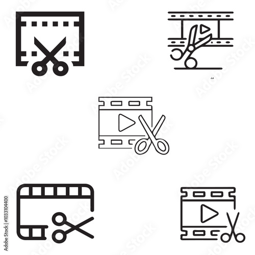 Trim Video vector icon set 