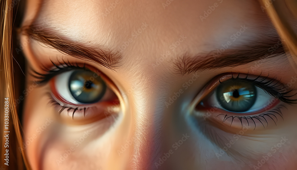 Macro shot of a woman eyes with striking details of her gaze. The clear visibility of eyelashes and iris adds to the intensity. Great for beauty, emotions, and portrait themes Macro shot of a woman eyes with striking details of her gaze. The clear visibility of eyelashes and iris adds to the intensity. Great for beauty, emotions, and portrait themes