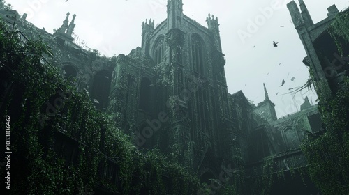 Eerie Gothic Mansion in a Stormy Sky - 3D Render Illustration with Cinematic Light