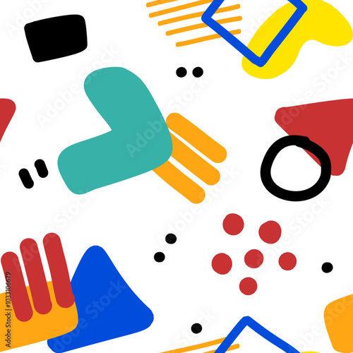 Repeating graphic patterns, bright colors