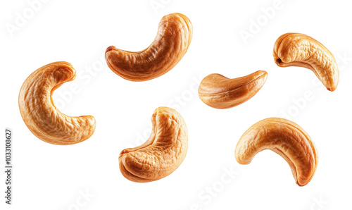 Roasted Delicious cashew nuts on transparent background