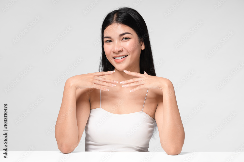Beautiful young asian woman with clean fresh skin on face. Girl facial treatment. Cosmetology, beauty and spa. Beautiful young asian woman with clean fresh skin on face. Girl facial treatment. Cosmetology, beauty and spa.