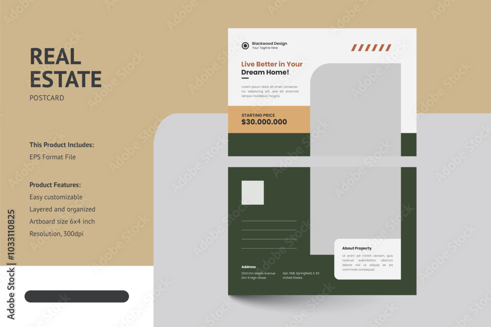 Fototapeta premium Modern Real Estate Postcard Design Template