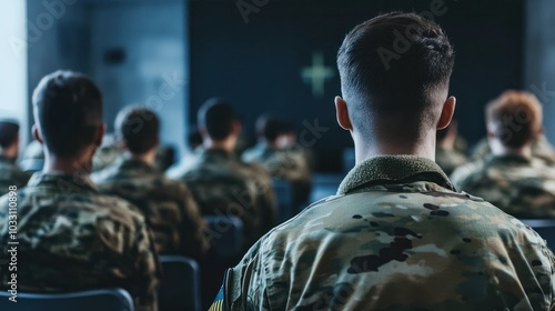 A diverse group of soldiers attending a career development workshop, learning leadership and technical skills for post-military opportunities