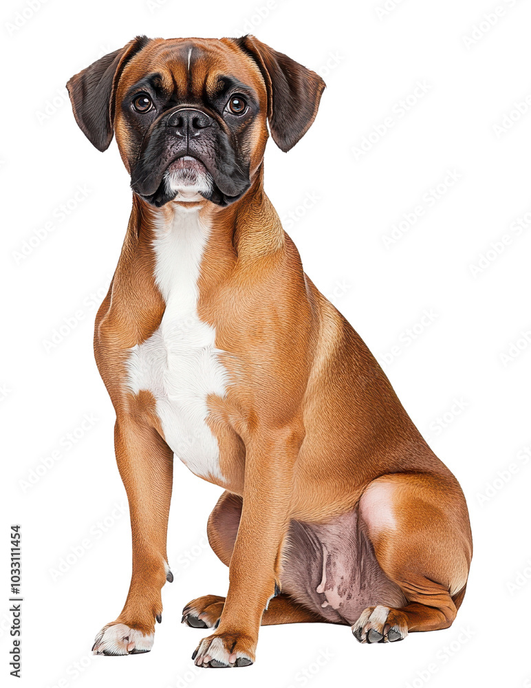 Boxer dog sitting on a white background. Boxer dog sitting on a white background.