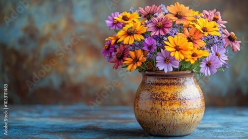 Wallpaper Mural A vibrant bouquet of flowers in a decorative vase against a textured background. Torontodigital.ca