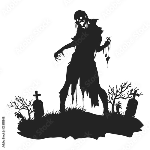 Halloween Zombie Silhouette Illustration in Graveyard