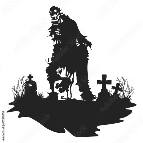 Halloween Zombie Silhouette Illustration in Graveyard