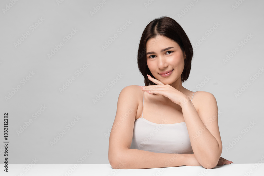 Beautiful young asian woman with clean fresh skin on face. Girl facial treatment. Cosmetology, beauty and spa. Beautiful young asian woman with clean fresh skin on face. Girl facial treatment. Cosmetology, beauty and spa.