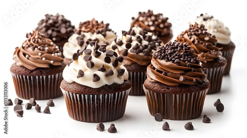 Chocolate cupcakes isolated on white background. 