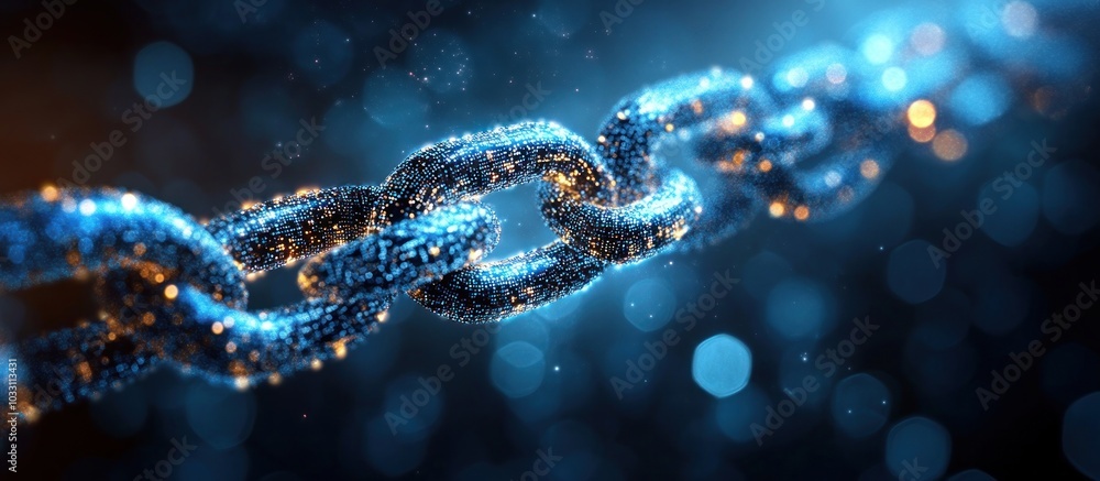 A close-up view of a glowing, digital chain link against a blurred background. A close-up view of a glowing, digital chain link against a blurred background.