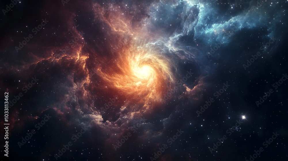 Fototapeta premium Cosmic Spiral Nebula with Bright Core and Stars