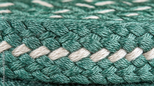 Close-up of Interwoven Green and White Threads in a Braided Pattern photo