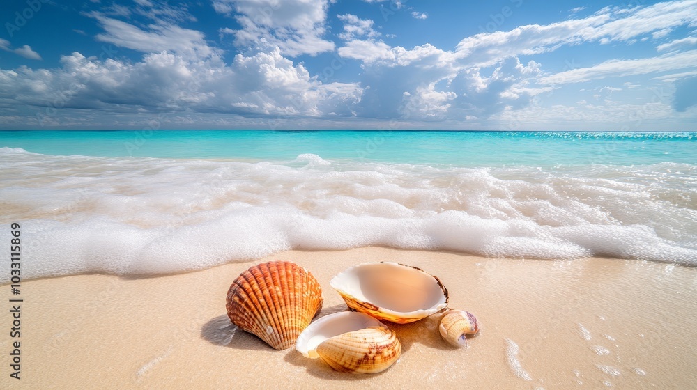 Tropical Beach with Seashells and Turquoise Waters Tropical Beach with Seashells and Turquoise Waters
