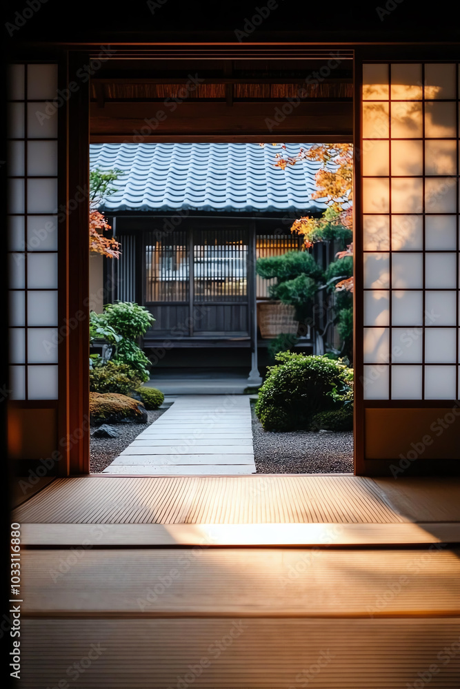 Traditional Japanese house interior view. Traditional Japanese house interior view.
