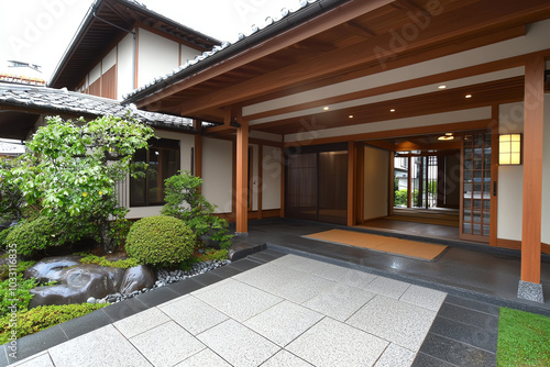 Traditional Japanese house entrance, serene design