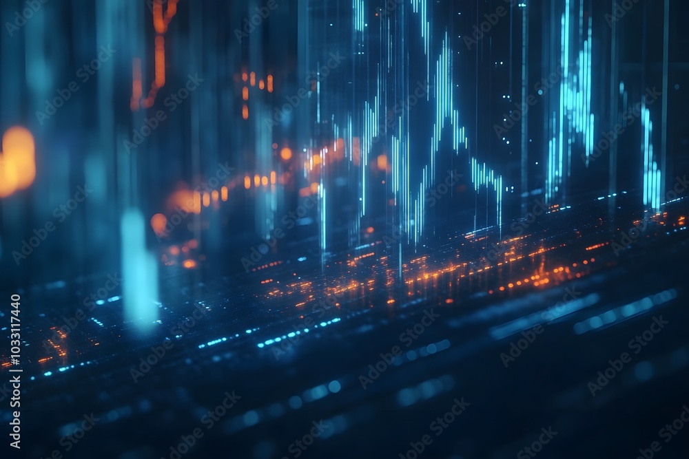 Fototapeta premium A digital background with a stock market graph and a blue color theme, a data visualization concept, financial graphs floating in the air, 