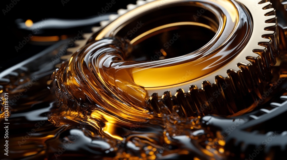 A close-up of a shiny gear immersed in a fluid, emphasizing intricate details and reflections, showcasing a blend of mechanics and artistry. A close-up of a shiny gear immersed in a fluid, emphasizing intricate details and reflections, showcasing a blend of mechanics and artistry.