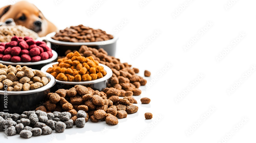 banner of dry animal pet food isolated on white background. banner of dry animal pet food isolated on white background.
